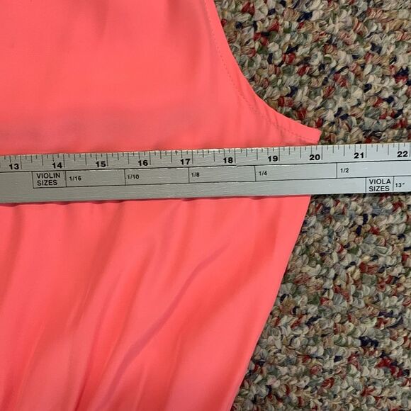 Amanda Uprichard Coral Pink Silk V-Neck Gathered Waist Sleeveless Dress Size L - Picture 9 of 12